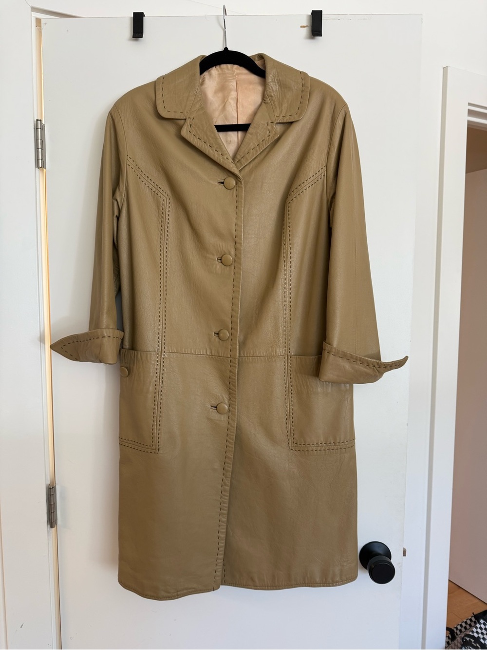 Women's Tan Leather Long Coat